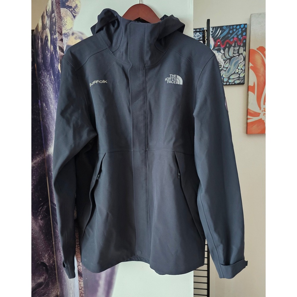The North Face Men's M DryVent Hooded Rain Jacket Black Suffolk Logo Shell Coat